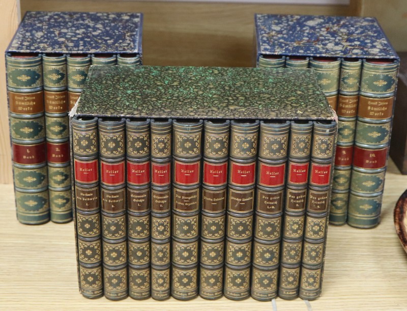 Twenty German leather bound vols, Henrik Ibsens works, and Gottfried Hellers works